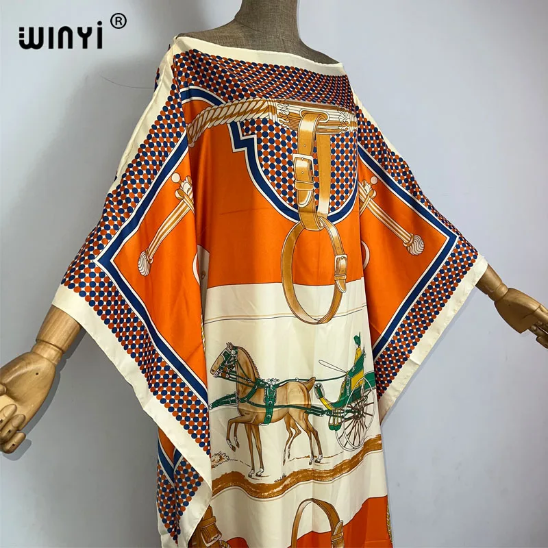 WINYI 2023 new Africa Fashion boho Popular printed twill Kaftan Maxi dress Summer Beach Bohemian Caftan long dress for lady