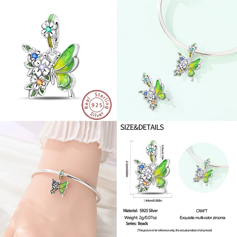 Neue 925 Sterling Silber Romantische Frische Schmetterling-Anhänger-Perlen, Geeignet als Original Damen-Armband zum Tragen als Geschenk DIY E