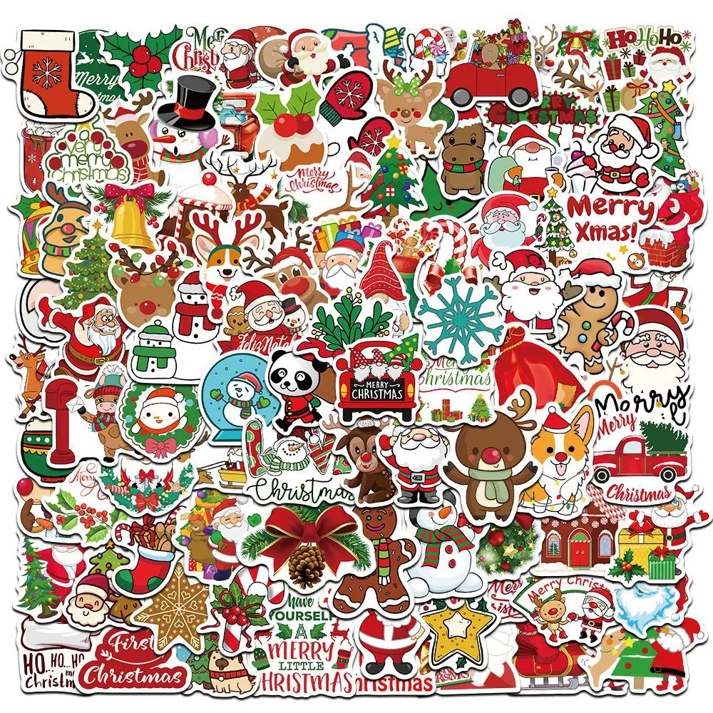 100PCS No-repeat New Christmas Stickers Cartoon Laptops Luggage Scooters Stickers DIY Toys Gift