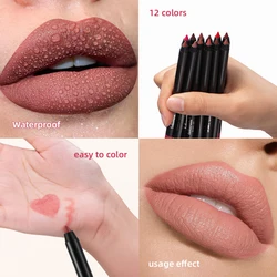 12 Colors Lip Pencils Matte Lipliner Waterproof Smooth Colorful Silk Lipstick Pen Long Lasting Pigments Lip Makeup Cosmetics