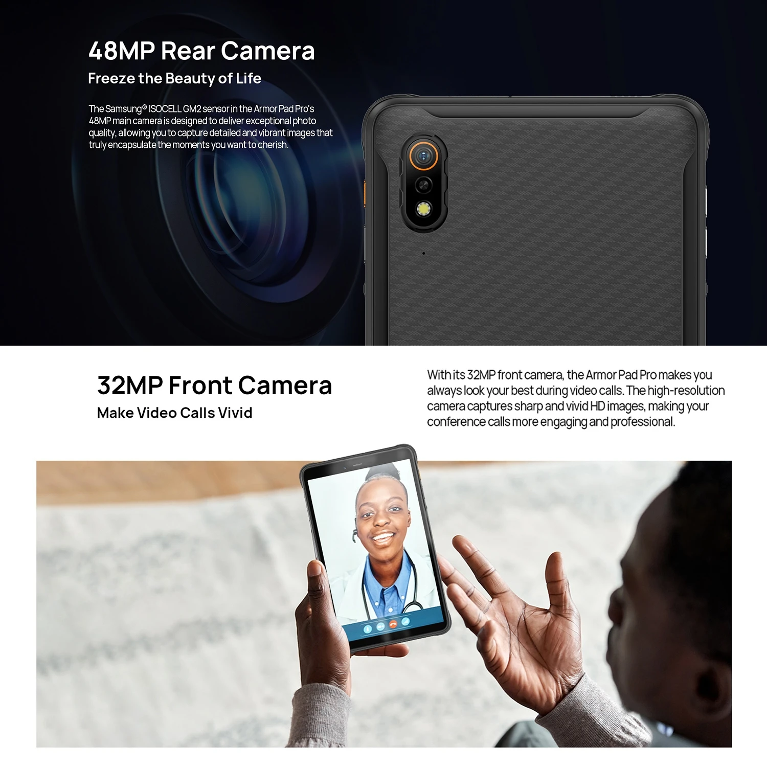 Ulefone Armor Pad Pro Rugged Tablet PC 8GB+128GB IP68/IP69K 8'' Android 13 MT8788 48MP 7650mAh 4G Tablet PC