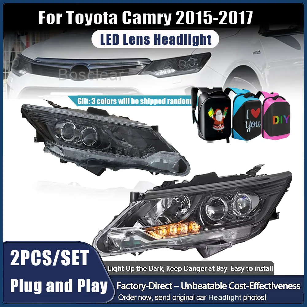 LED Headlight Assembly for Toyota Camry 2015-2017 Dual-lens Headlamps Turn signal Modified LED Dual Lens Daytime Running Lights