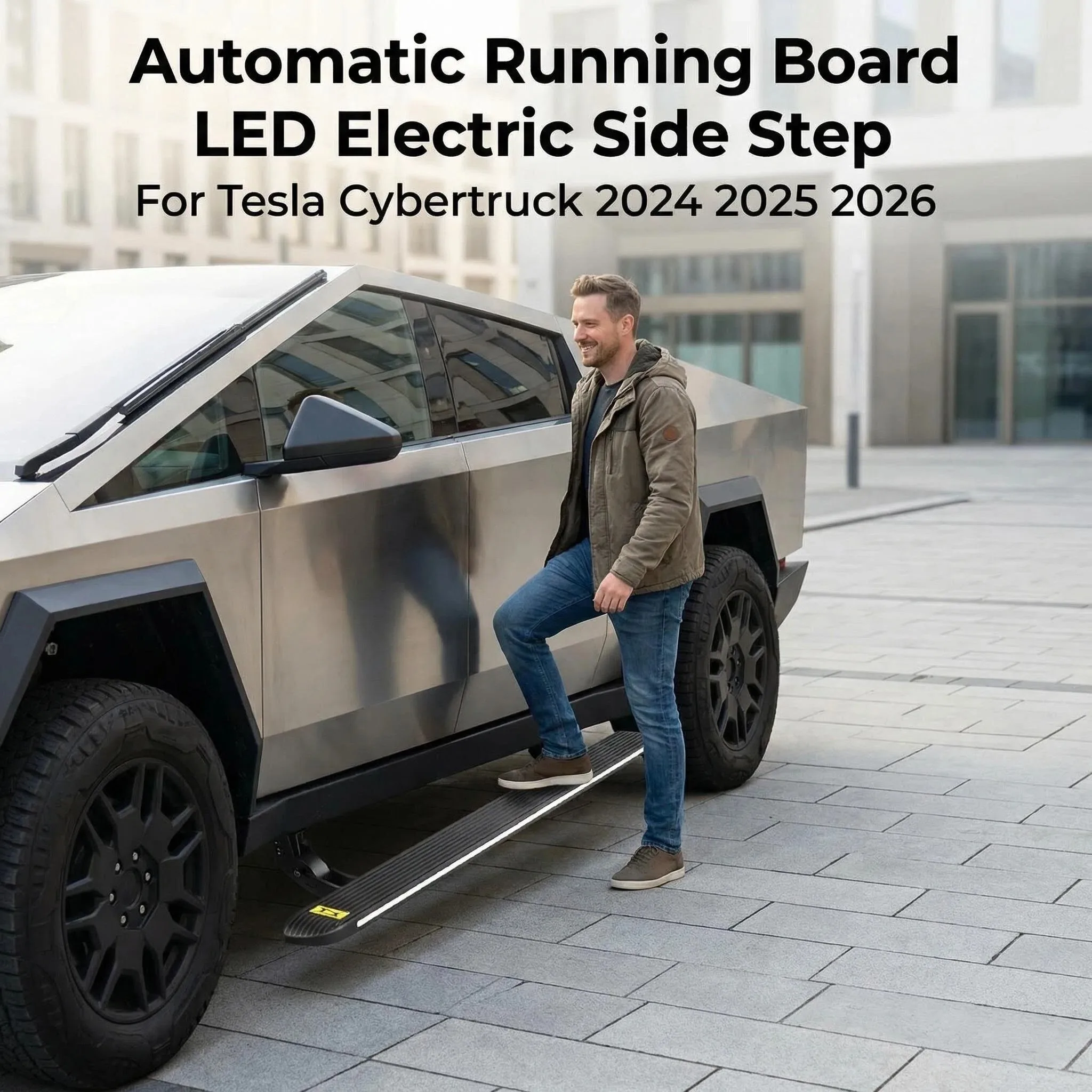 Automatic Running Board LED Electric Side Step For Tesla Cybertruck 2024 2025 2026 Retractable Foot Pedal Nerf Bar