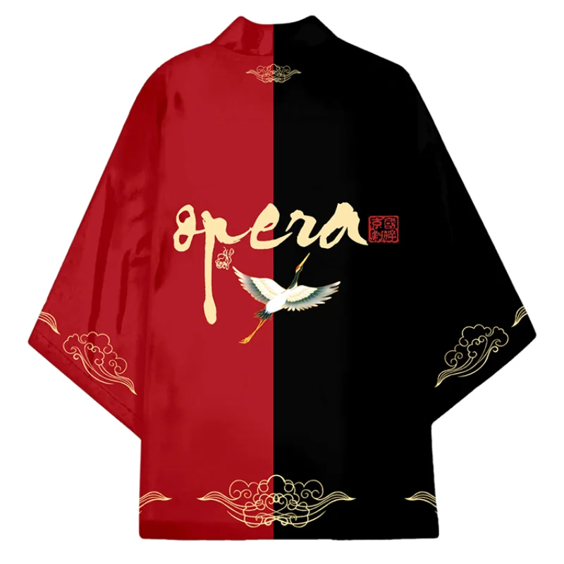 Japanse Kimono Vest Jas Voor Mannen, Aziatische Traditionele Klederdracht, Peking Opera Thema, Rode En Zwarte Mantel, Bedrukte Haori Kleding