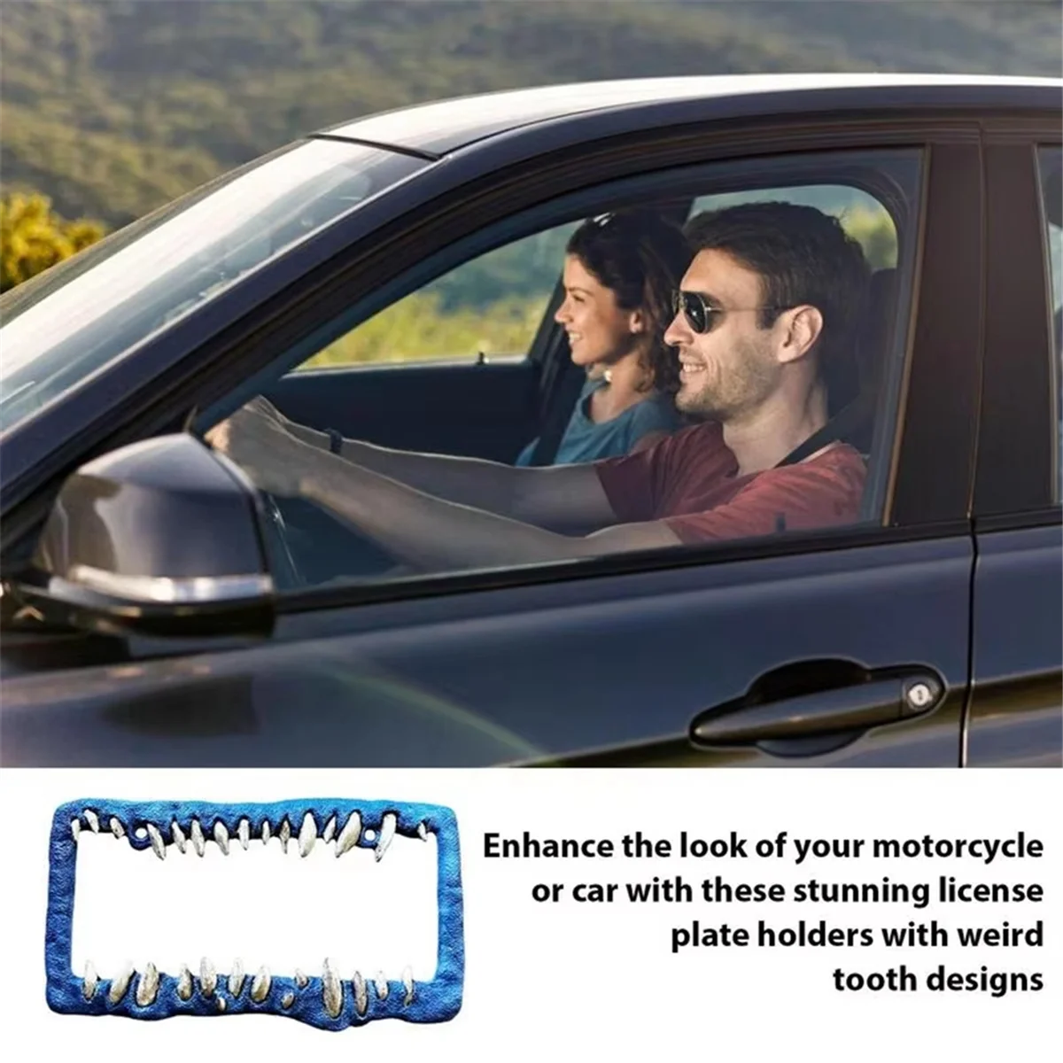 Car License Plate Frame Horror Teeth License Plate Bracket Car Supplies Front&Rear License Plate Exterior Accessories D HOT