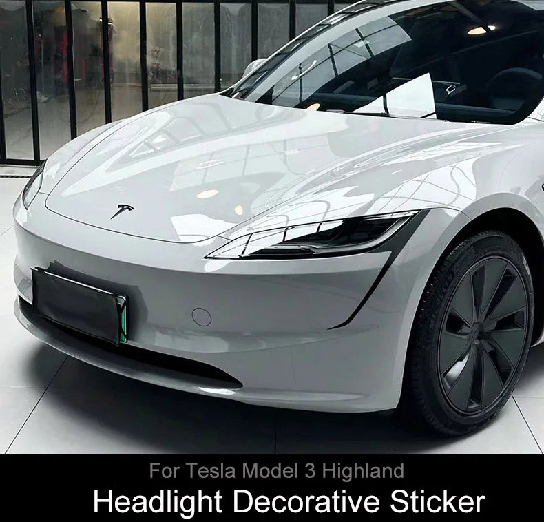 Highland Farol Adesivo Decorativo, Amortecedor Dianteiro, Janela Película Protetora, Lâmpada Sobrancelha Decoração, Fit para Tesla Model 3, Model 3