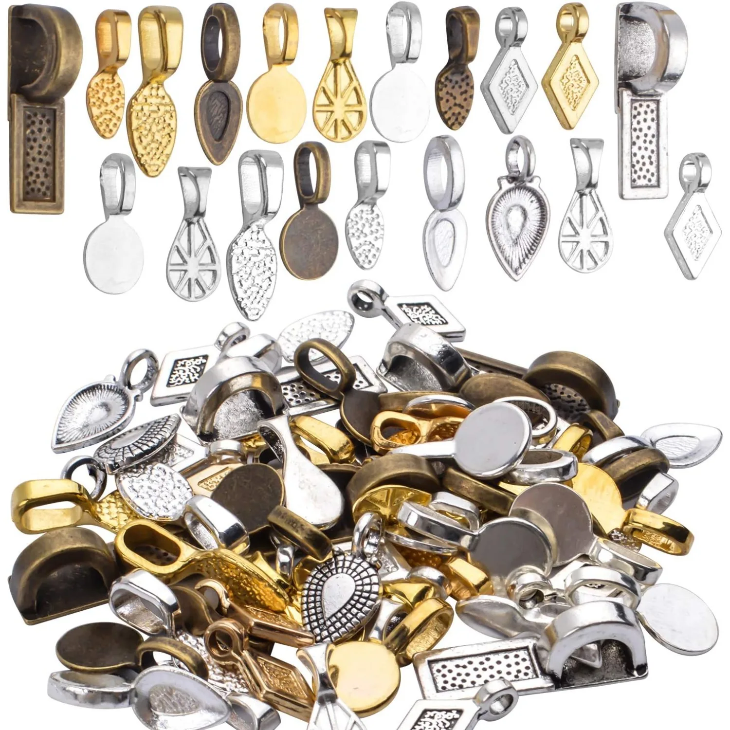 

80pcs Glue on Bails Mixed Pendant Bails Glass Cabochon Tiles Pendants for Jewelry Making Necklace,20 Styles