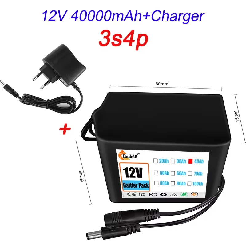 12V 30000mAh Li-ion Battery Pack w/BMS & Charger - 3S3P 18650, 12.6V Output, High Capacity Rechargeable Battery for Power Tools,