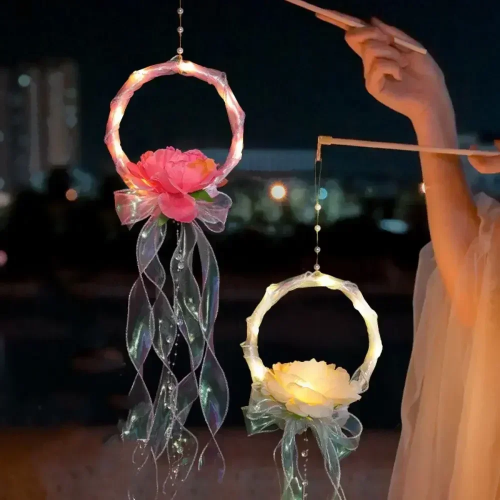 

Portable DIY Lanterns Material Chinese Traditional Lantern Cartoon Rabbit Blossom Lotus Flower Light Lamp Cute with LED Light