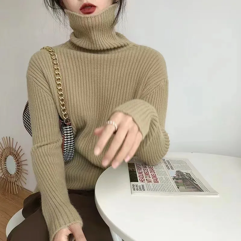 

Thi Warm High Collar Sweater Women's Inner Wear 2025 New Versatile Knitted Top Autumn Winter Turtlene Sweater Fem Top