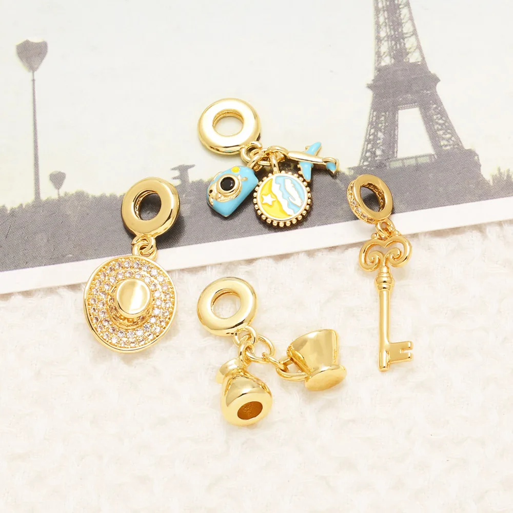 OCESRIO Enamel Camera Plane Travel Pendant for Necklace Copper Coffee Cup Key Hat Keychain Purse Charm Jewelry Making pdta108