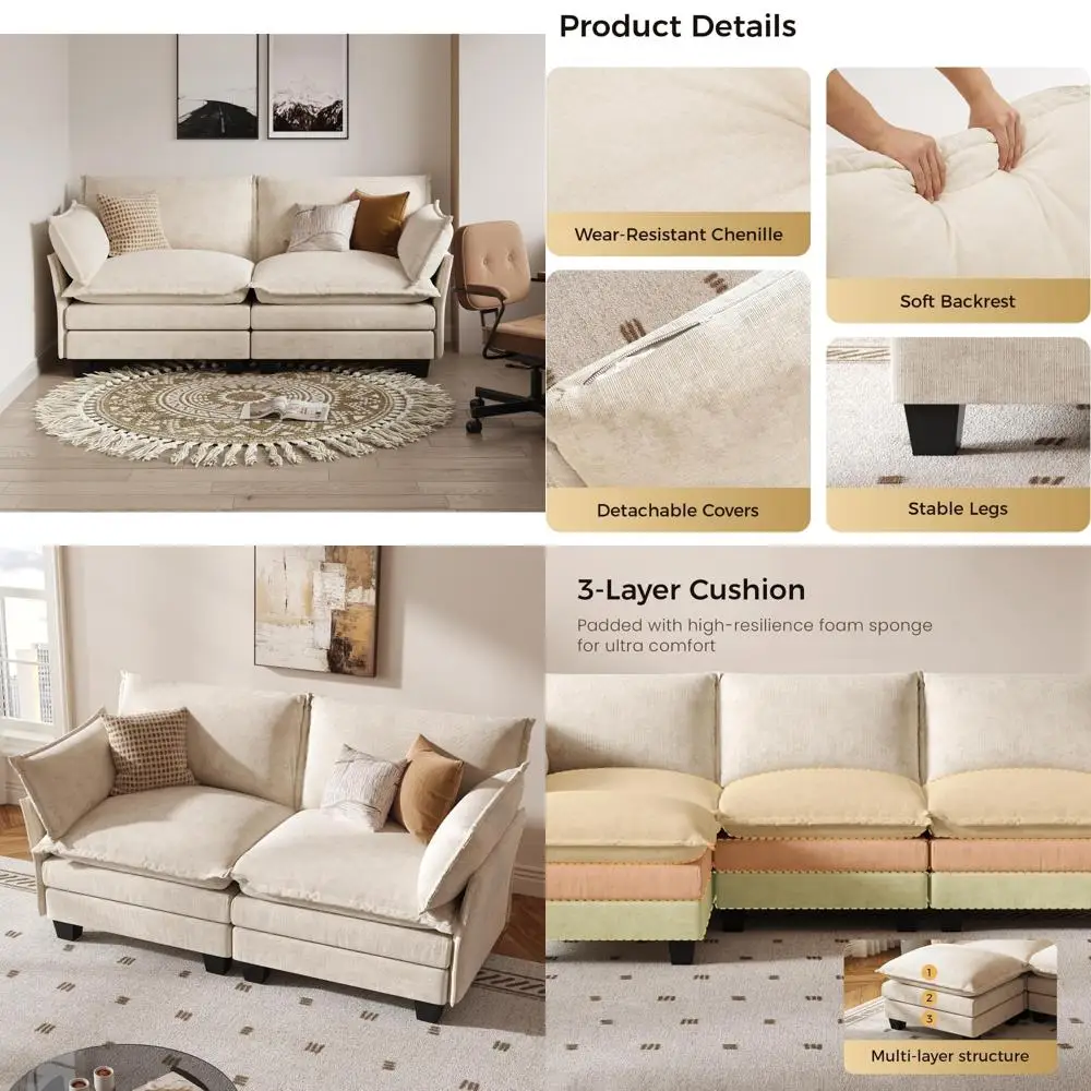 أريكة حديثة بمقعدين من الشنيل مع مسند لغرفة المعيشة والشقق #1