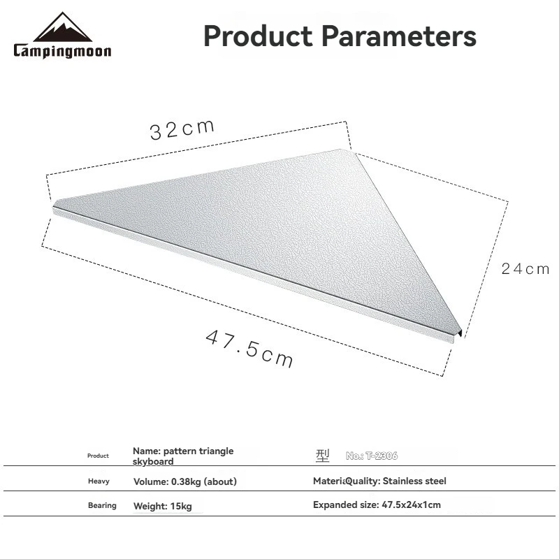 T-2306 stainless steel triangular skyboard camping folding multi-purpose table accessories auxiliary tray support skyboard