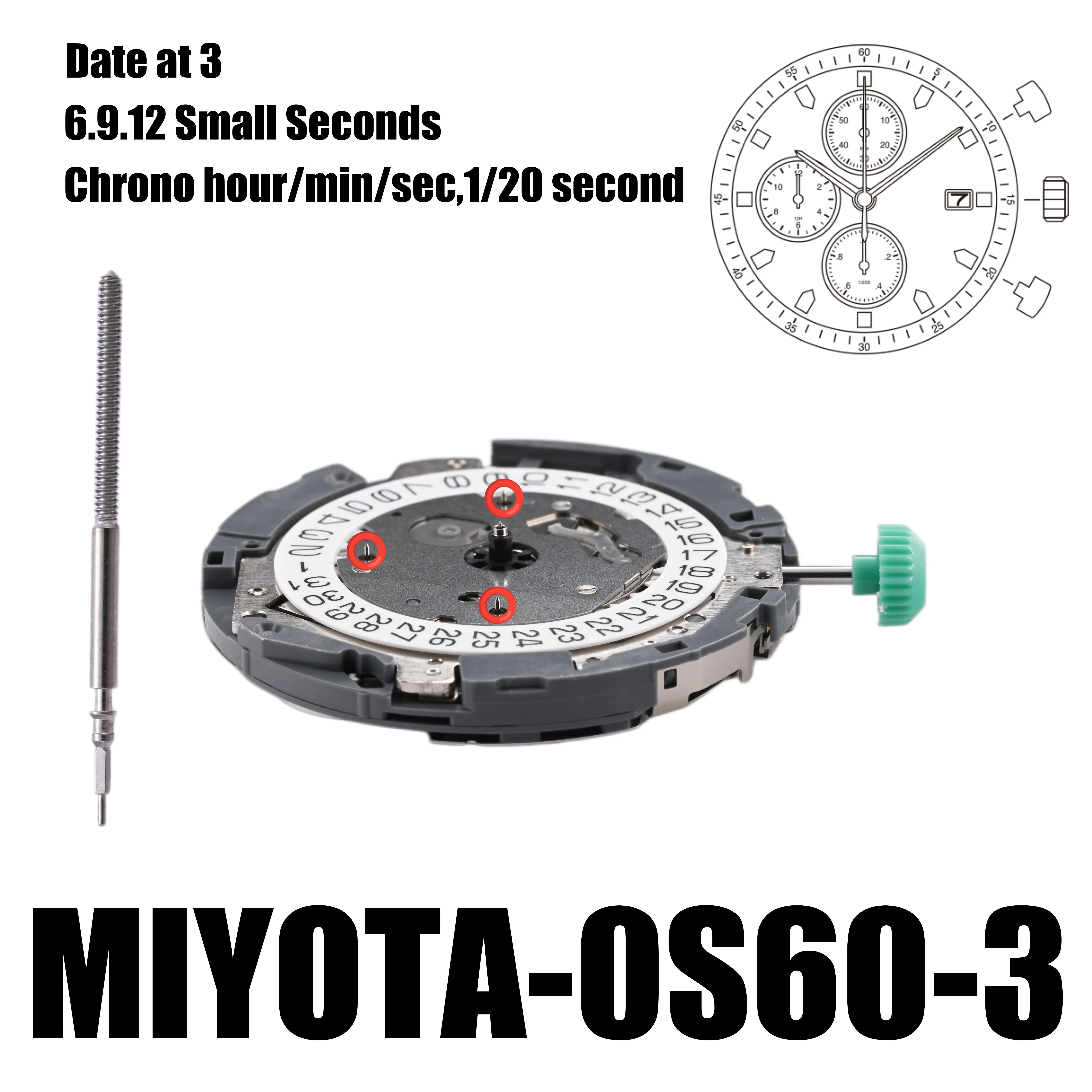 Imagem -04 - Movimento do Miyota Chronograph Chrono Hora Min Max. Tamanho 13 4.13 mm 0s60 0s603