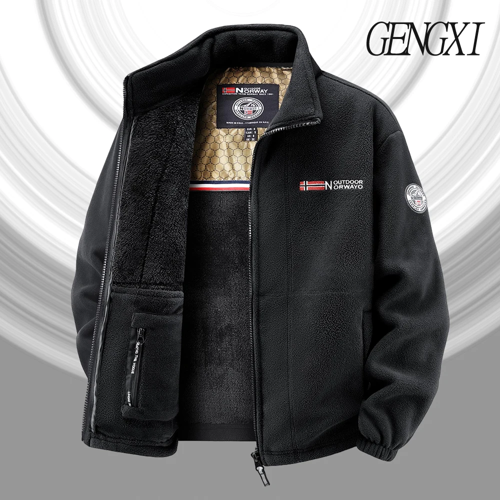 

Новая мужская осенне-зимняя флисовая куртка с воротником-стойкой, верхняя одежда из матового флиса, уличная утепленная утолщенная теплая куртка для мужчин