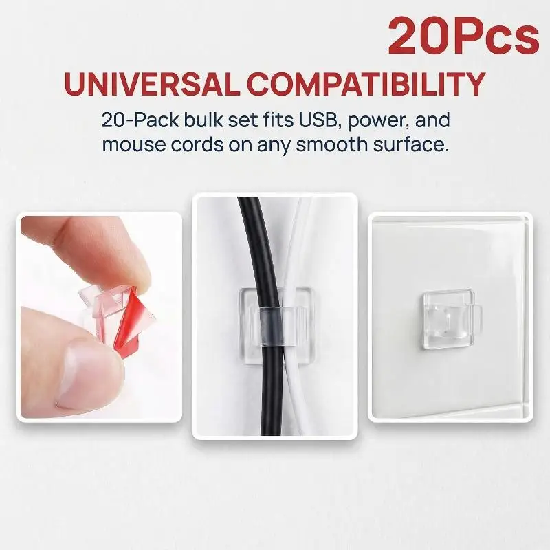 Self Adhesive Black Cable Clips Wire Clamp for Car Office Desk Neat Management