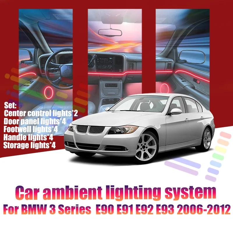

Для BMW 3 серии E90 E91 E92 E93 2006-2012: Светодиодные лампы для создания атмосферы в салоне, цветные неоновые полосы, 64 RGB-цвета.