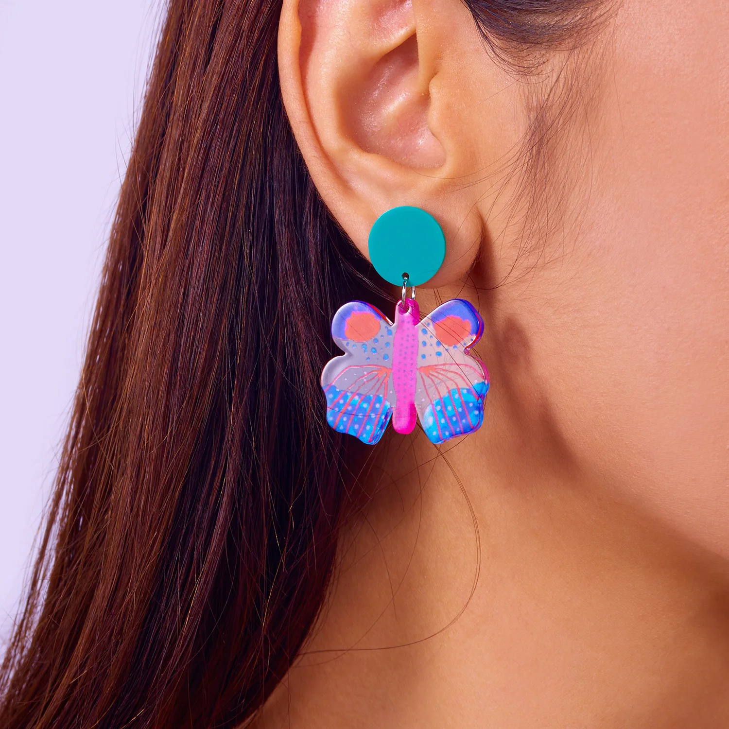 Bunte Muster Acryl Schmetterling Tropfen Ohrringe für Frauen Einfache Obst Geometrie Harz Baumeln Ohrringe Täglichen Schmuck Zubehör – Detail 11
