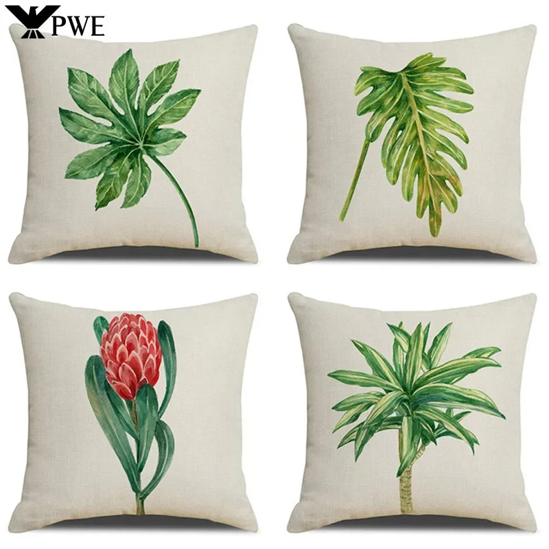 

Plant Botanical Linen Pillowcase for Bed Ins Style Home Decor Sofa Household Supplies Car Cushion Cover Pillowcase 45CM