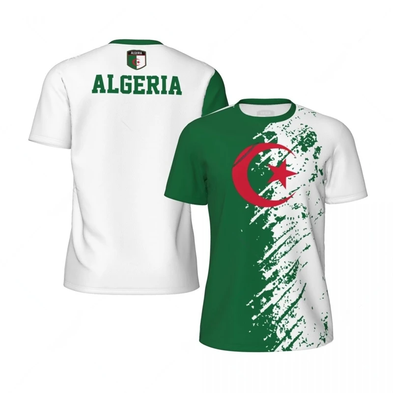 ALGERIA 3D-Druck Sport Schnelltrocknend Atmungsaktiv Herren T-Shirt Fußballtrikot Team Club Fan Training Eltern-Kind Kurzarm Sommer