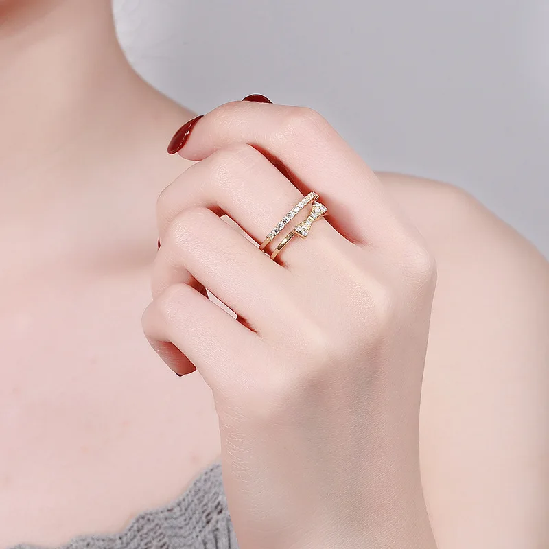 Hip-hop fashion minimalist ring for ladies - bow-shaped gemstone, 925 sterling silver, fade-resistant jewelry and gemstones.