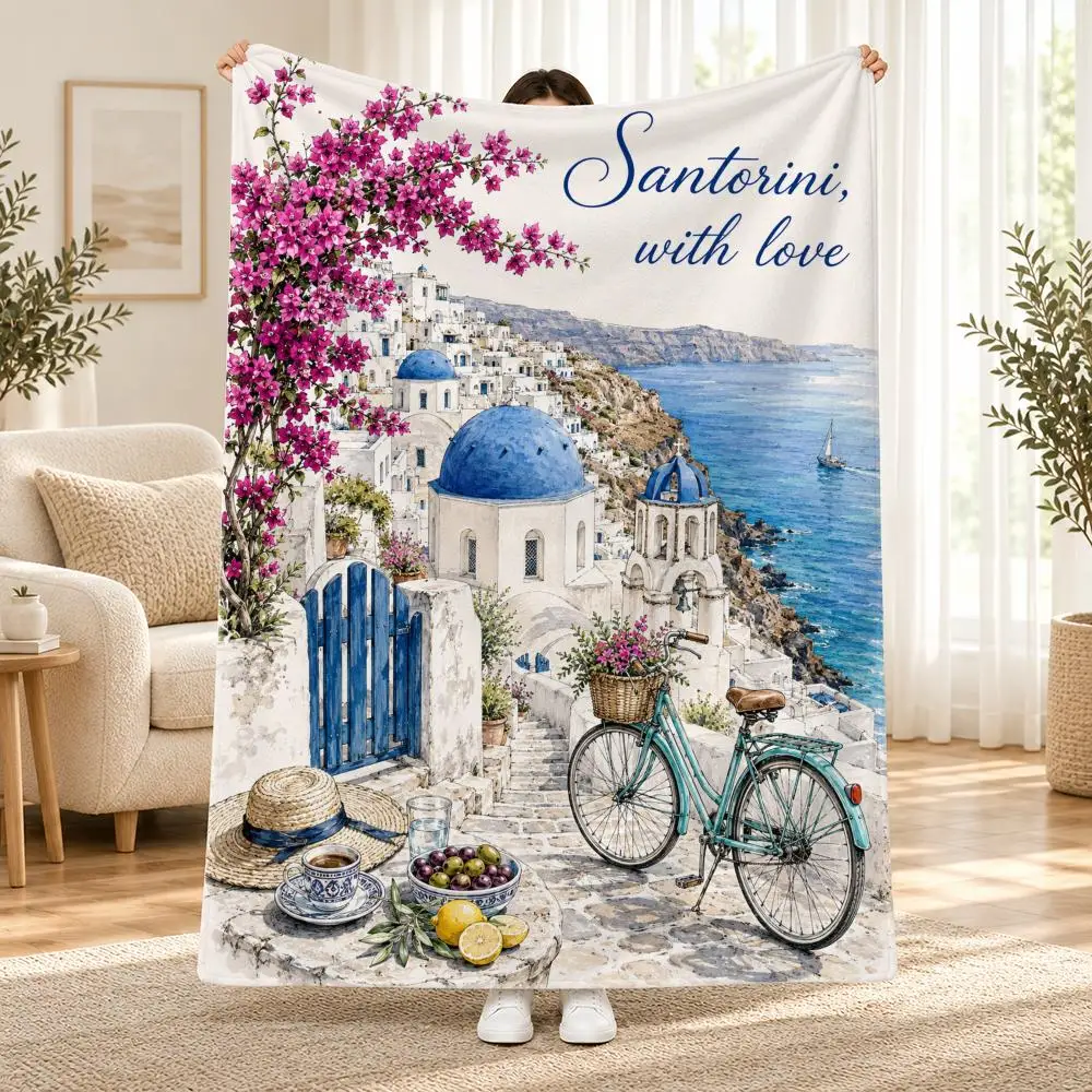 Scene Famous fashion attractions street Throw Portable Warm Flannel Throw Blanket for Travel Office Outdoor, Soft Bedspread Gift