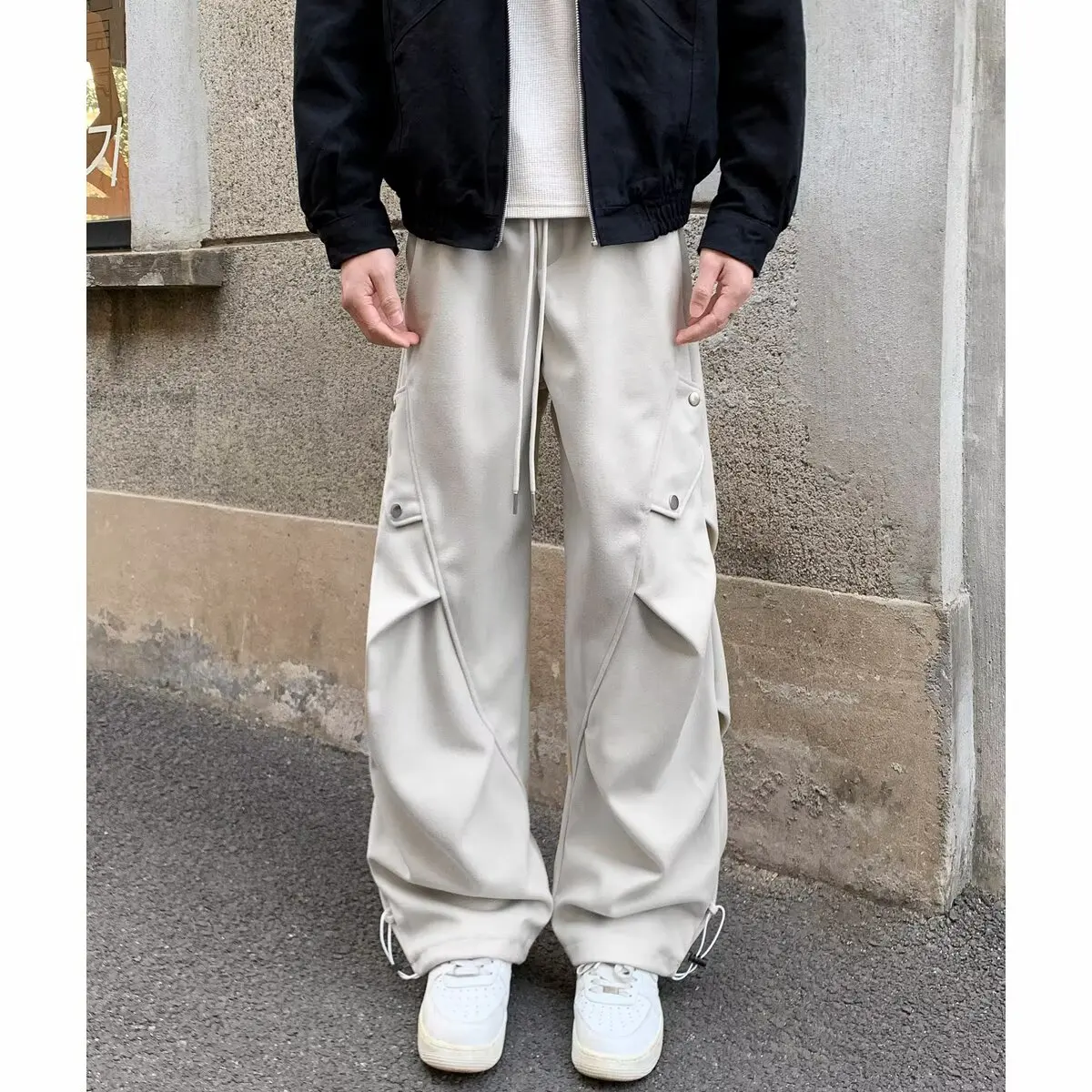 

Американские повседневные рабочие брюки, мужские осенне-зимние свободные широкие повседневные длинные брюки, неразрушимый дизайн, плиссированные модные