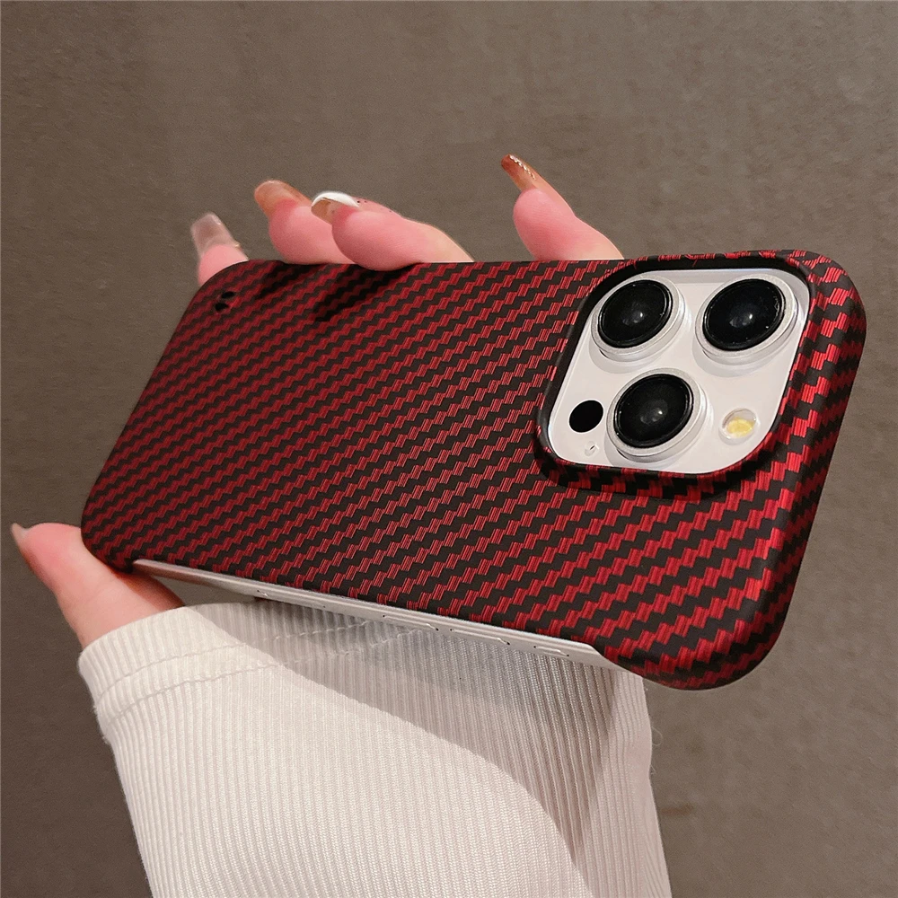 Ultra Thin Carbon Fibre Pattern Frameless Phone Case For iPhone 15 11 12 13 14 Pro Max Mini XR X XS 7 8 Plus SE Slim Hard Cover
