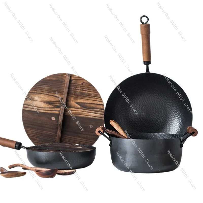 Retro Hand Forged Iron Pot  Gas Nitrogen Non Stick Healthy Pot Uncoated Gas Stove Is  Applicable Cooking Pots Sets for Cooking