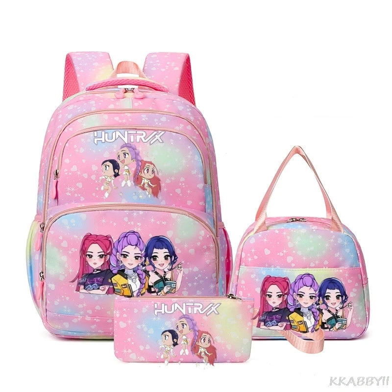 KPop Demon Hunters Printed Student Boy Girl Schoolbag Colorful Backpack with Lunch Bag Children Teenager School Bookbag