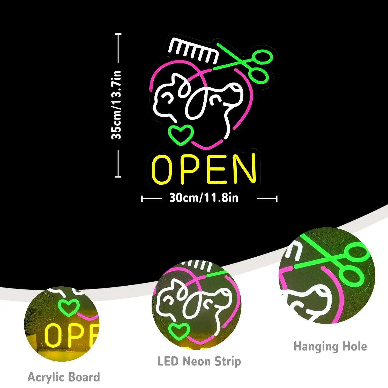 Pet Grooming Open Neon Sign USB Dimmable LED Light for Pet Shop Mall Wall Decor Dog Cat Themed Aesthetic Decor Gifts Night Light
