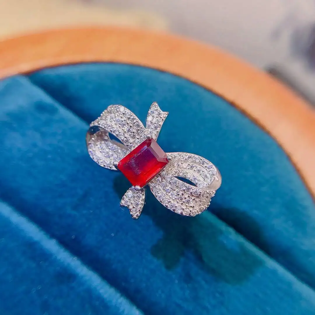 KJJEAXCMY high-grade Jewelry Natural Women's Ruby Ring S925 Silver Colorful and splendid Crystal pure fire flash explosion