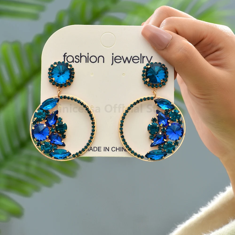 

Women's Fashion Moon Shape Earrings Colorful Crystal Glass round Modern Luxury Statement Jewelry Accessories Gifts