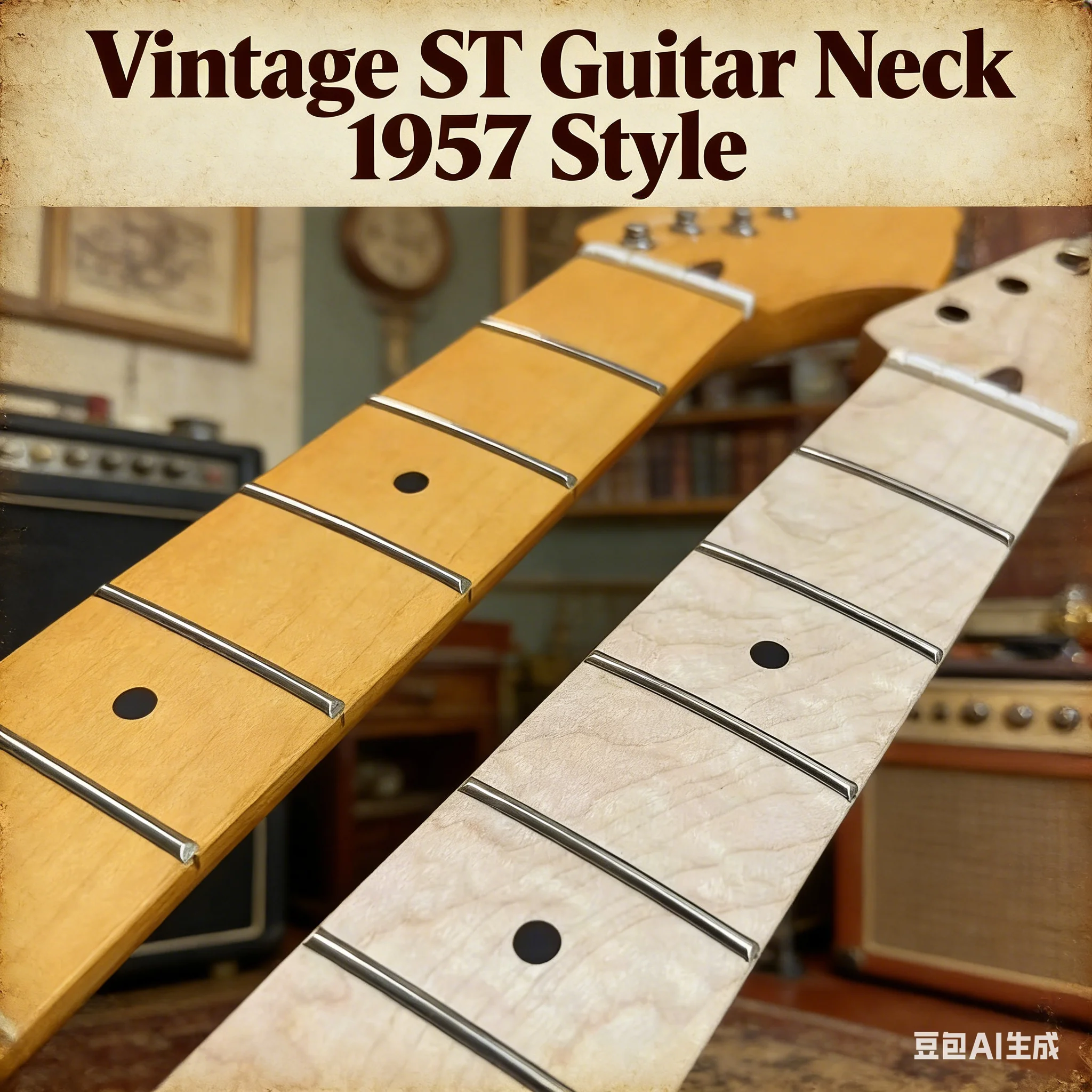 Mástil de guitarra ST vintage estilo 1957, acabado mate amarillo envejecido, madera de aliso maciza con varilla tensora ajustable para proyecto de luthier DIY