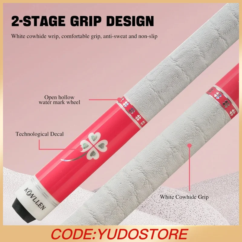 

KONLLEN Carbon Fiber Pool Cue Stick for Women with 58" Pink Girlish Lucky Low Deflection Pool Sticks 12.5mm Tip