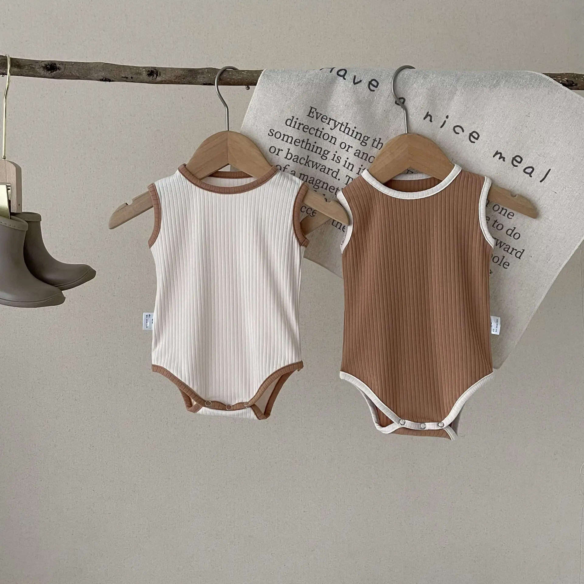 

2024 Summer Baby Sleeveless Bodysuit Boy Girl Baby Ribbed Onesies Korean Cotton Newborn Romper Infant Boys Girls Clothes