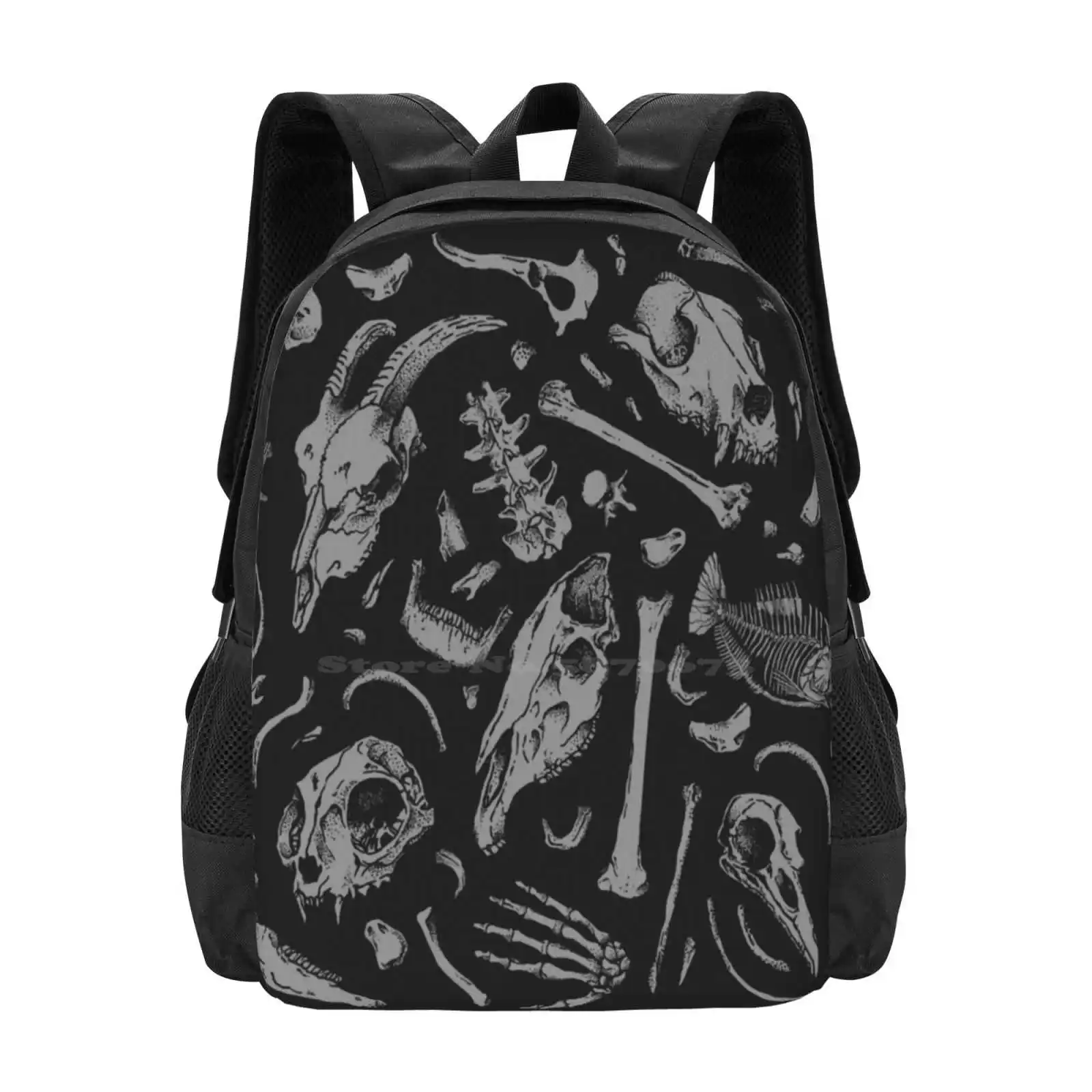 Bones School Bags For Teenage Girls Laptop Travel Bags Bones Skulls Death Darkness Cat Pattern Deniart