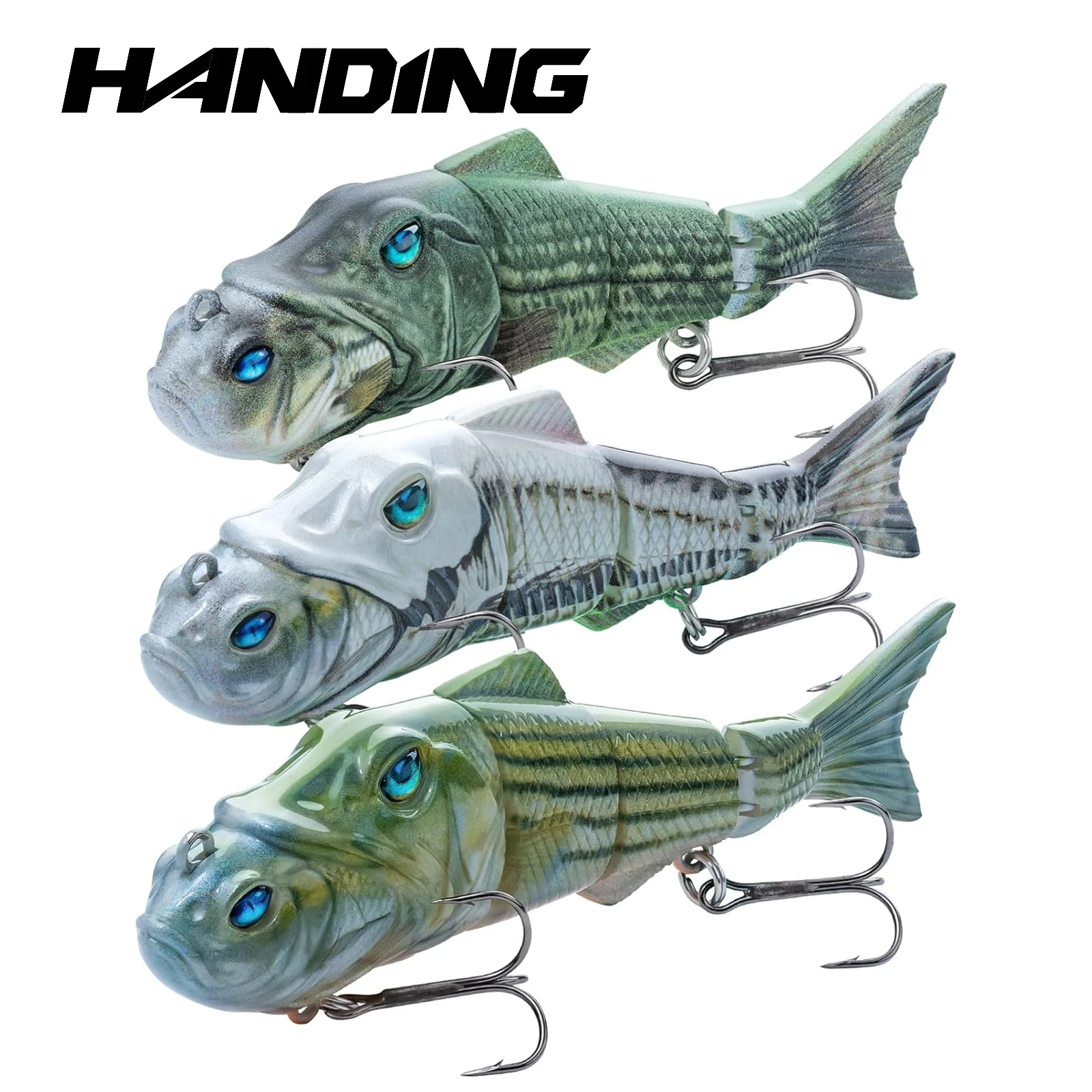 HANDING 3Pcs M1 Lipless 4-Segments Body Fishing Lure Tackle Slow Sinking 3D Artificial Swimbait 15g/22g/34g UV Paint Hard Bait