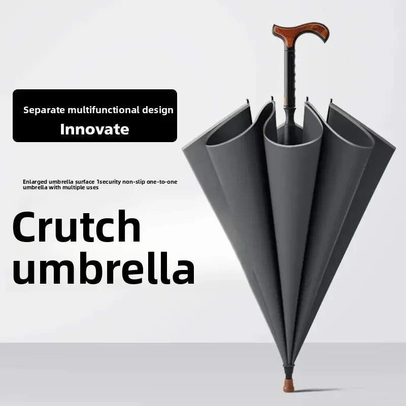Pull Out Cane Umbrella for Seniors Non Slip Straight Pole Thick Support Mountaineering Rain Umbrella Outdoor Walking Use 우산 지팡이