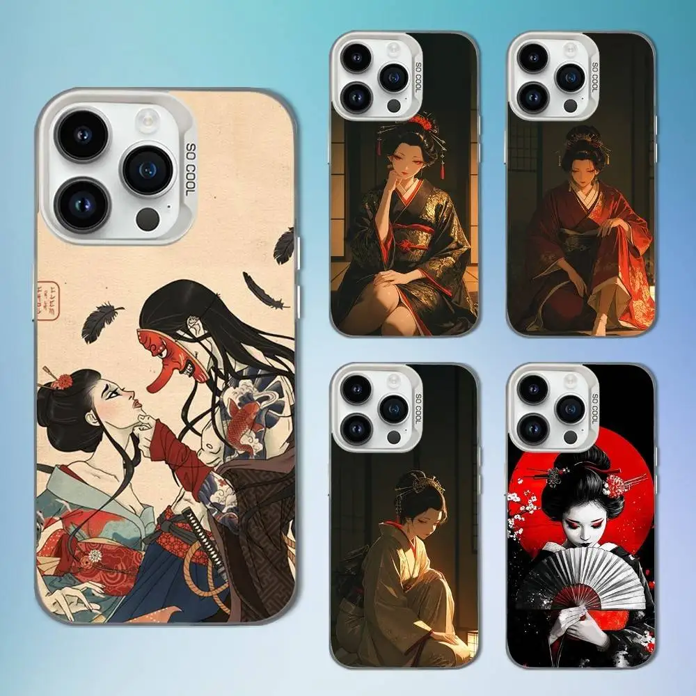 

Geisha Woman Japanese Phone Case For iPhone 16,15,14,13,12,11,Mini,Pro,SE,MAX White Matte Shockproof Cover