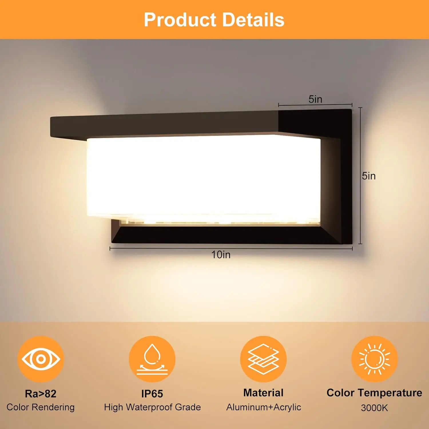 1 Pack 18W LED Outdoor Wall Light IP65 Waterproof Aluminum Exterior Sconces Wall-Mounted Lighting Fixtures for Exterior