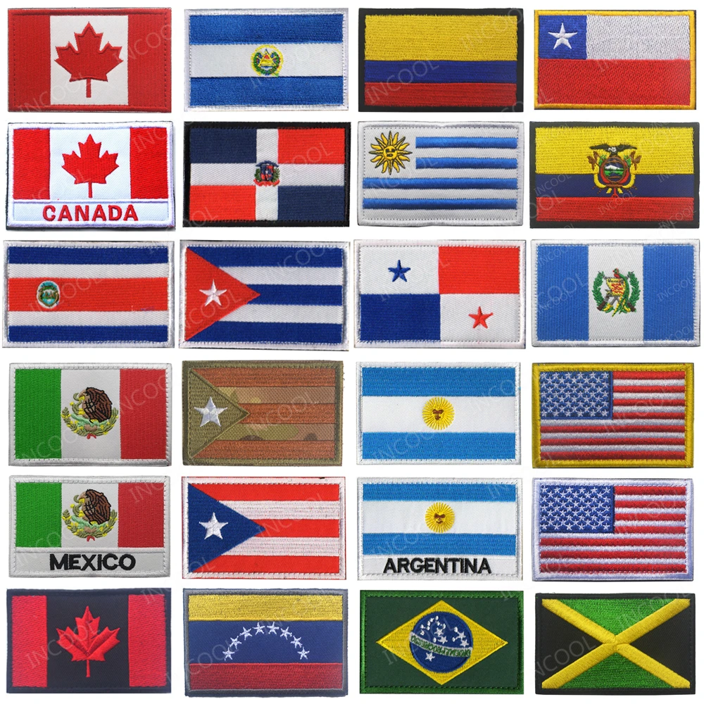 Ameryka USA Kanada Dominica Brazylia Chile Meksyk Wenezuela Ekwador Argentyna Panama Portoryko Kolumbia Haftowane flagi Naszywki