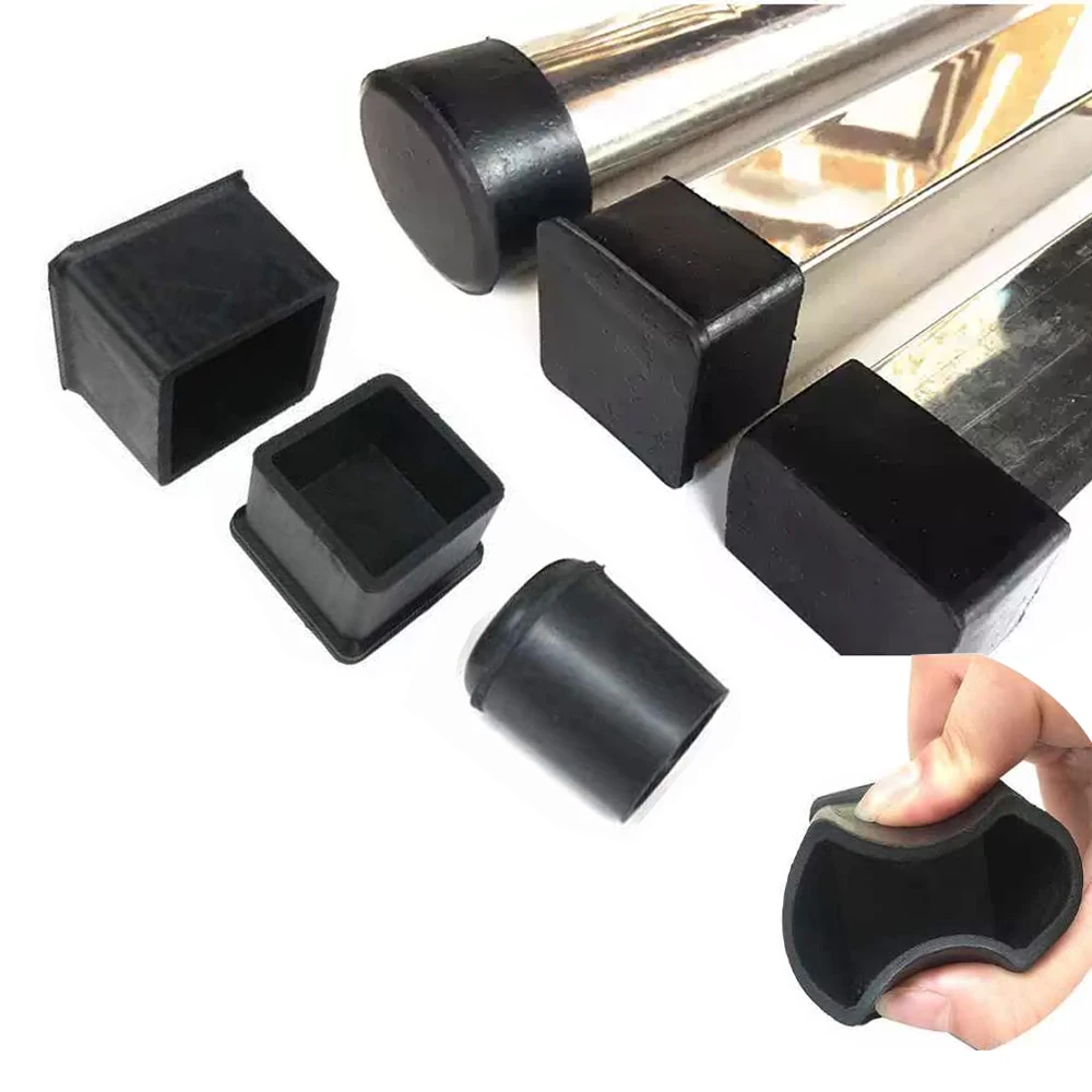 Black Raw Rubber Furniture Feet Table Chair Leg Pad Rectangle/Square/Round Stick Pipe Tubing End Cover Cap Floor Protector