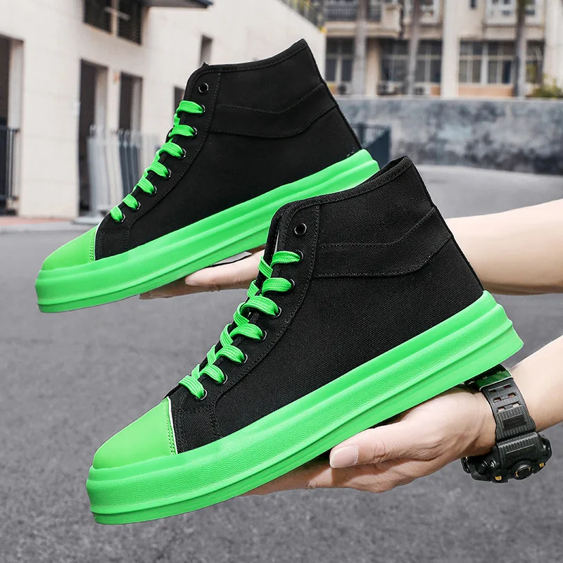 

Fashion Summer Black Green High Canvas Sneakers Men Women Big Size 36-46 Breathable Platform Skateboard Shoes Mens Sneakers 2023