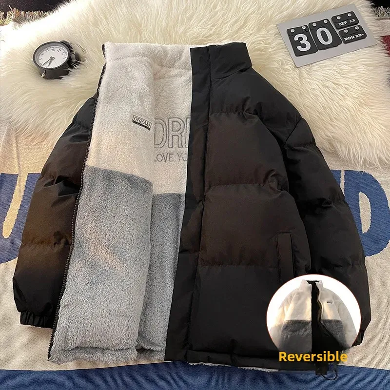 

Men Women Jacket Fleece Velvet Double-Sided Wear Loose Unisex Cotton-padded Jacket Couples Outerwear Winter Coat Parka Men