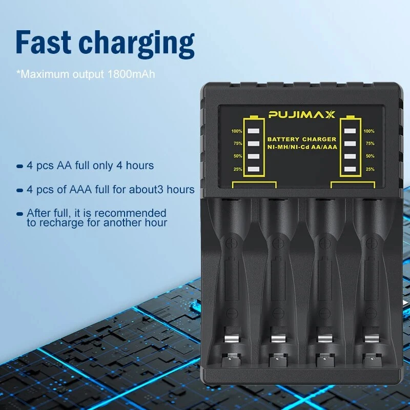 4 Slots Battery Charger For AAA/AA Rechargeable Battery Short Circuit Protection with LED Indicator Ni-MH/Ni-Cd Fast Charger