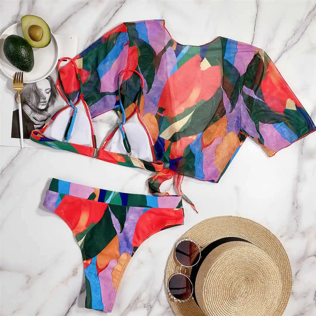 S - XXL, Bikini mit Leopardenmuster, hoher Bund, Damen-Badeanzug, dreiteiliges Bikini-Set, Badebekleidung, Badeanzug, Modell V2805SW. – Detail 20