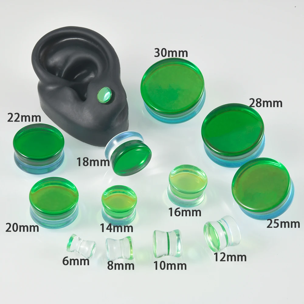 1Pair Top Quality Iridescent Green For Man Glass Double Flare Flashback Ear Plugs Tunnel Gauge Ear Stretching Piercing Expander