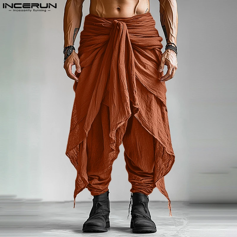 INCERUN Fashion Summer Spring Men Casual Pants Harem Pant Pleated Long Trousers Streetwear Oversize Men's Clothing S-5XL
