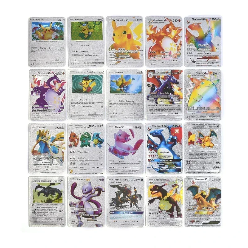 55pcs Pokemon Cards Gold Silver Black Pikachu Tabletop Deck Box English German Spanish French Battle Cards Kids Toys Party Games